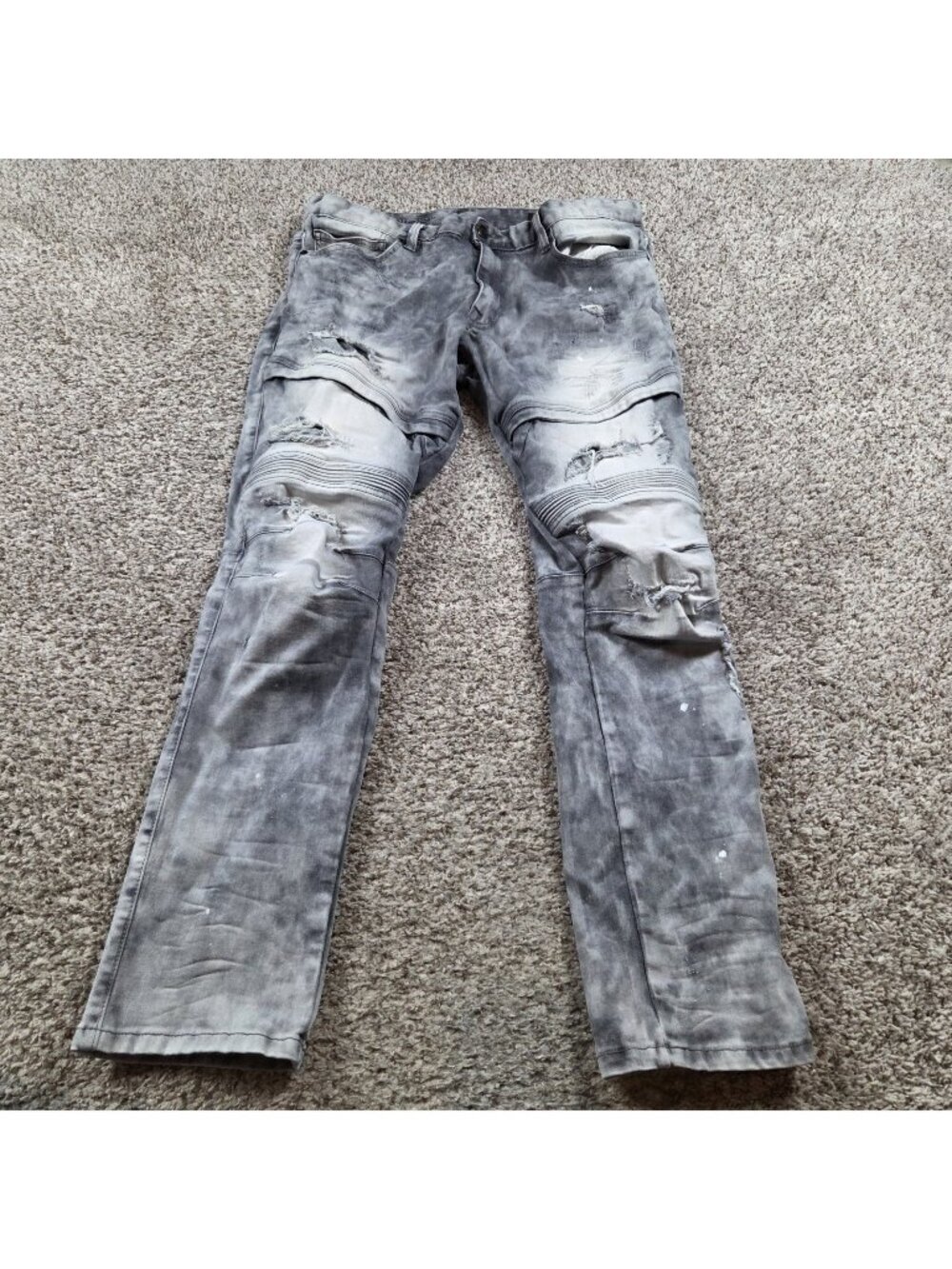 SMOKE RISE Jeans Mens 38x32 Gray Distressed Slim Fit Denim